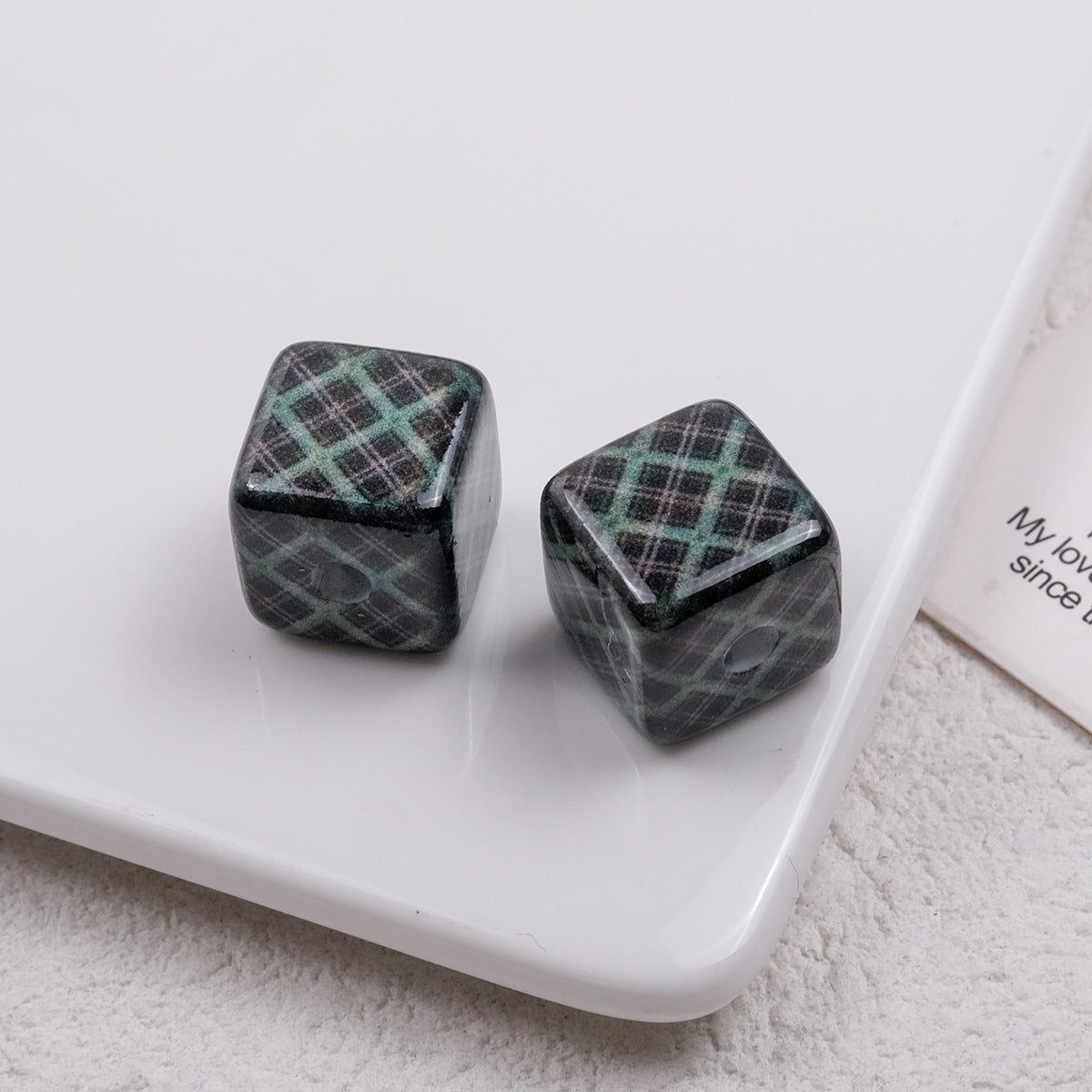 Baking Painted Square Acrylic Beads 14mm Plaid Colorful 50pcs 9