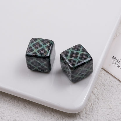 Baking Painted Square Acrylic Beads 14mm Plaid Colorful 50pcs 9