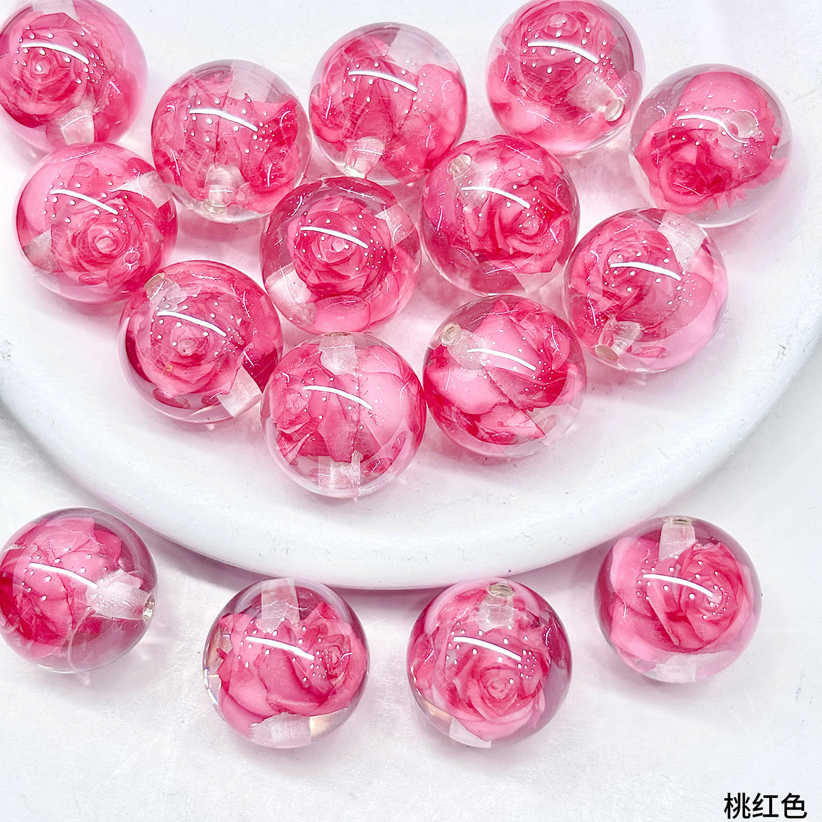 Clear Glazed Rose Resin Beads 16mm Round Decorative 10pcs 4