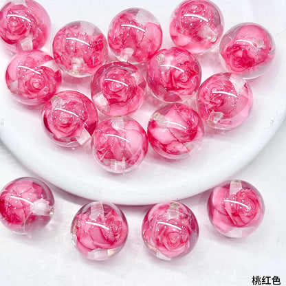 Clear Glazed Rose Resin Beads 16mm Round Decorative 10pcs 4