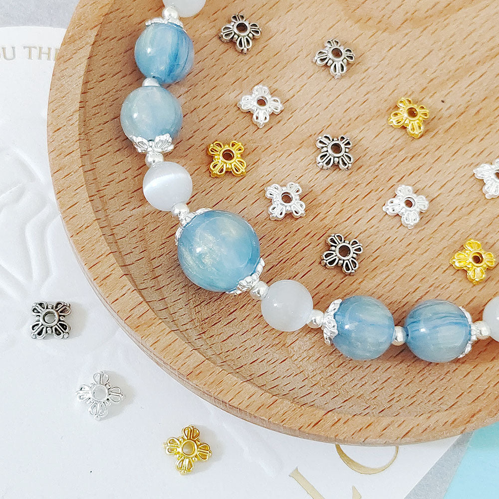 Alloy Four Petal Flower Bead Caps 7mm Tibetan Style 100pcs