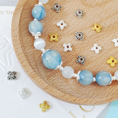 Alloy Four Petal Flower Bead Caps 7mm Tibetan Style 100pcs