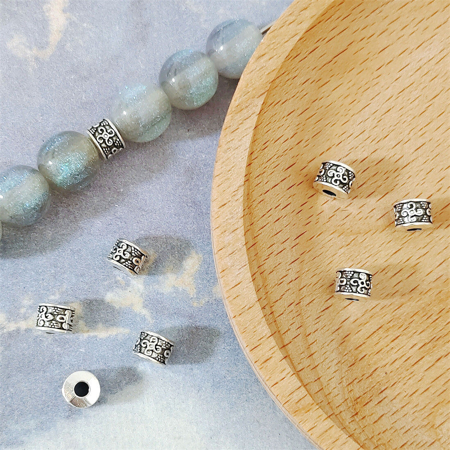 Alloy Barrel Spacer Beads 6mm Patterned Tibetan Style 100pcs 6