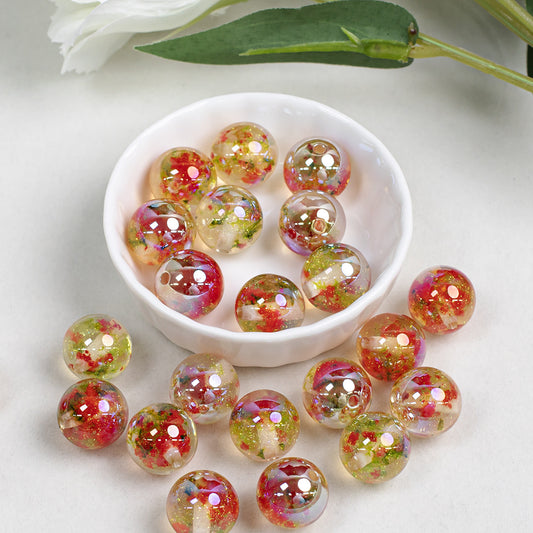 Shimmer Floral Resin Beads 16mm Round Multicolor 10pcs