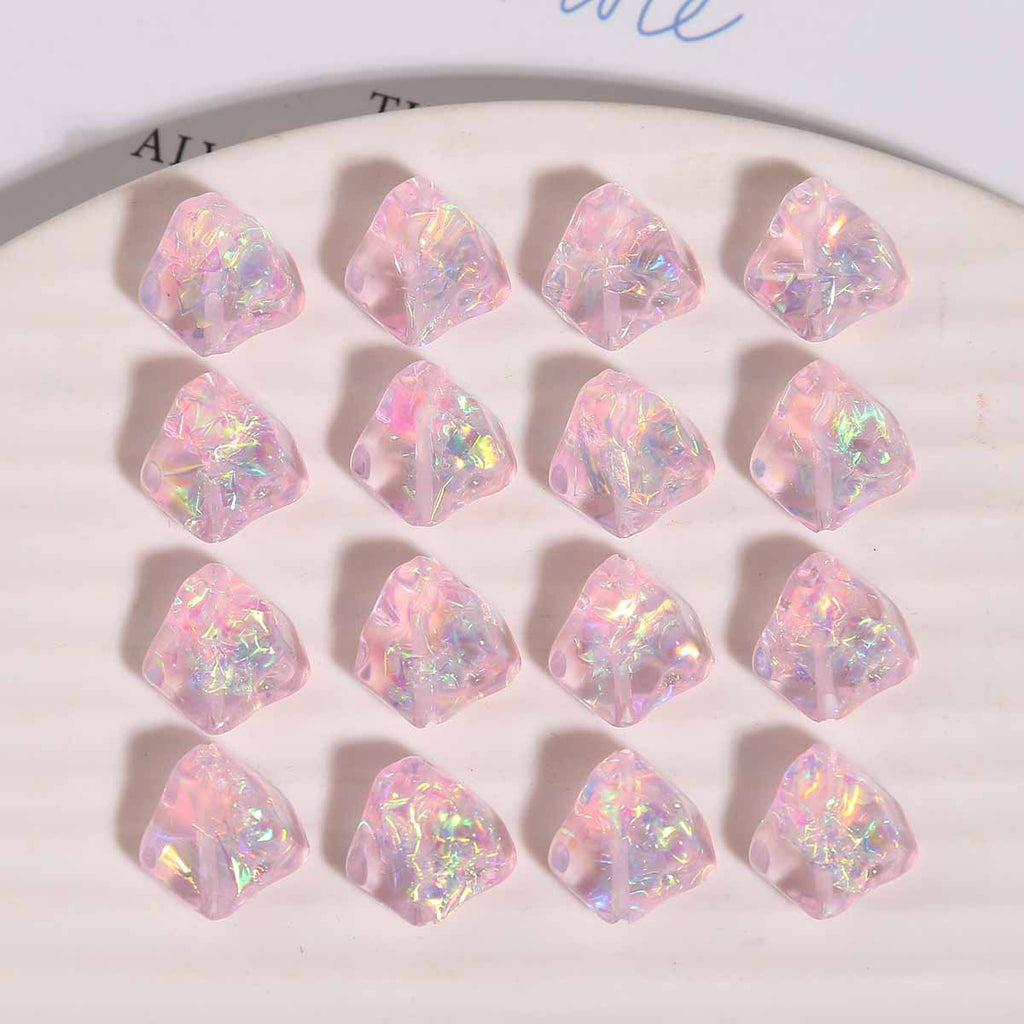 UV Plating Irregular Ice Cube Acrylic Beads 14mm Pink 10pcs