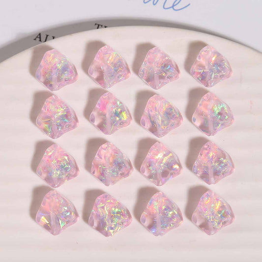 UV Plating Irregular Ice Cube Acrylic Beads 14mm Pink 10pcs