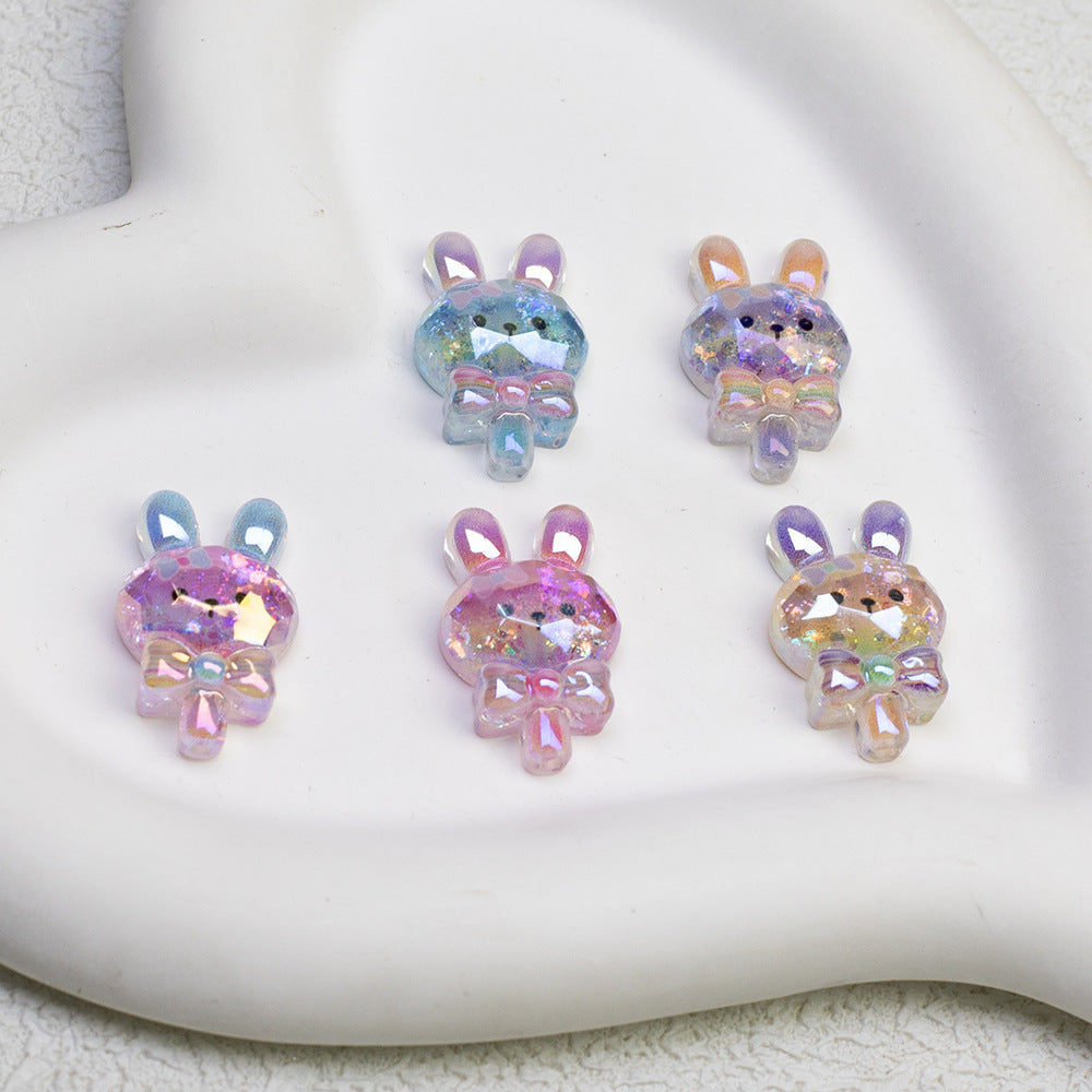 Glitter Bunny Lollipop Resin Beads 28mm Iridescent 10pcs 11