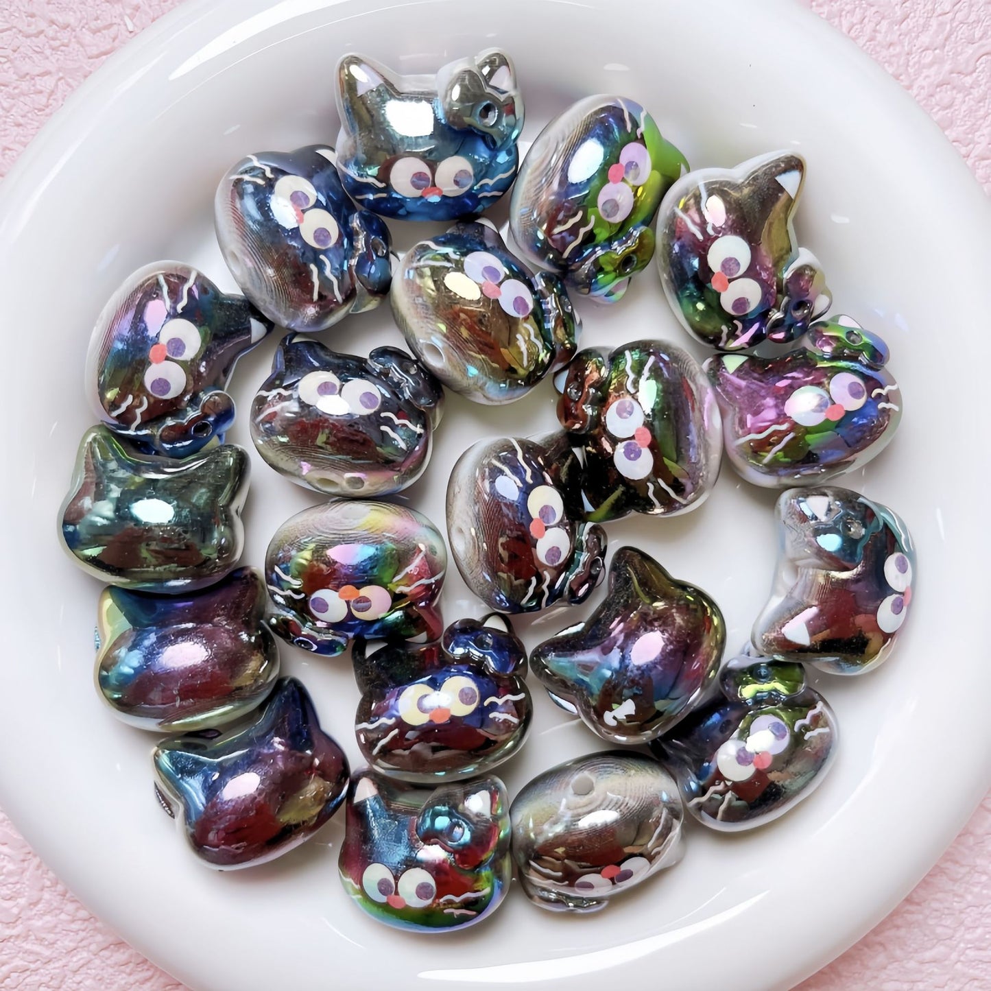 UV Plating Kitten Acrylic Beads 23mm Colorful Two Tone 5pcs 3