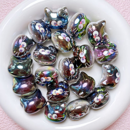 UV Plating Kitten Acrylic Beads 23mm Colorful Two Tone 5pcs 3