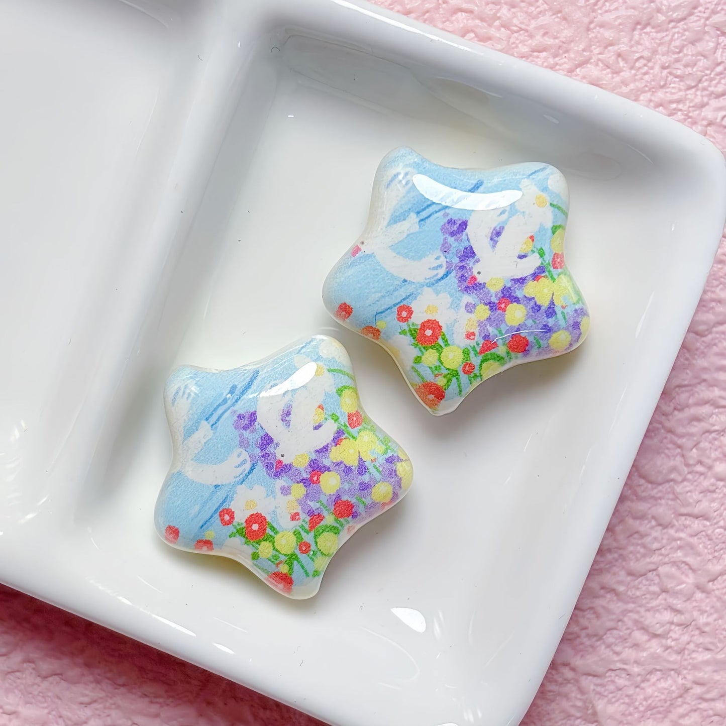 Star Shaped Acrylic Beads 25mm Fairy Tale Pattern Printed 10pcs 9