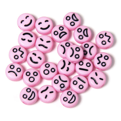 Cartoon Emoticon Flat Round Acrylic Beads 7x3.5mm Colorful 100pcs 7