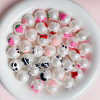Painted Round Acrylic Beads 16mm Cartoon Hand Painted Imitation Pearl 5pcs