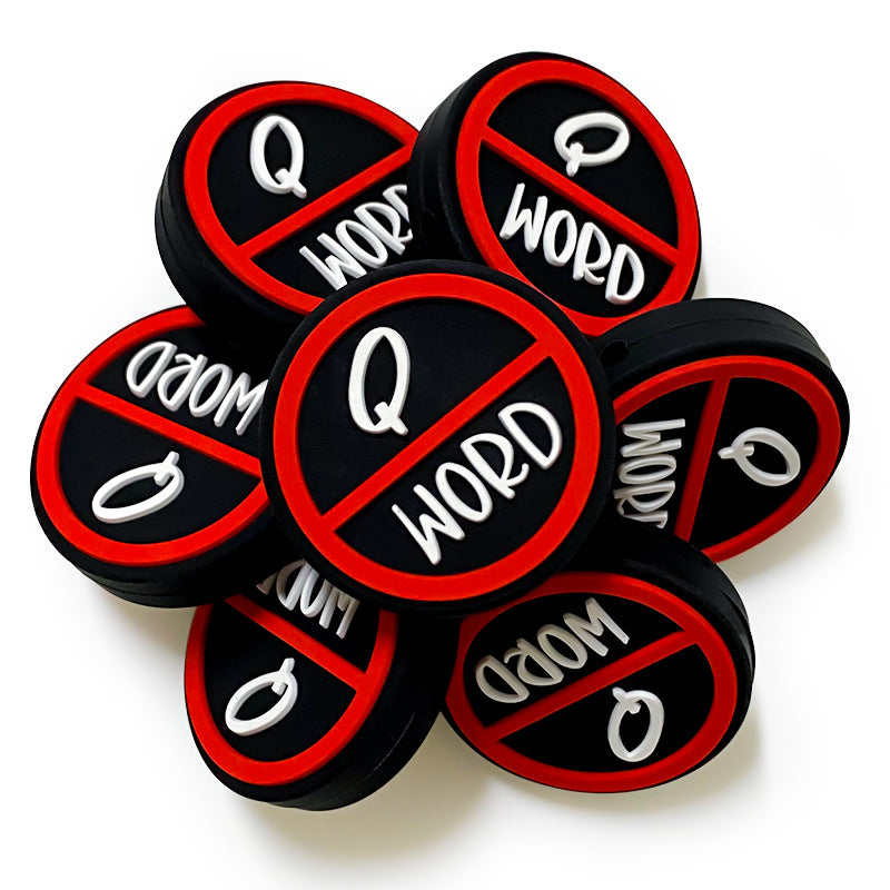 Silicone Focal Beads Q Word Bold Black and Red Circle Badge 20pcs
