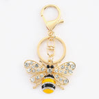 Rhinestone Bee Keychain Golden Alloy Zinc Decorative Charm