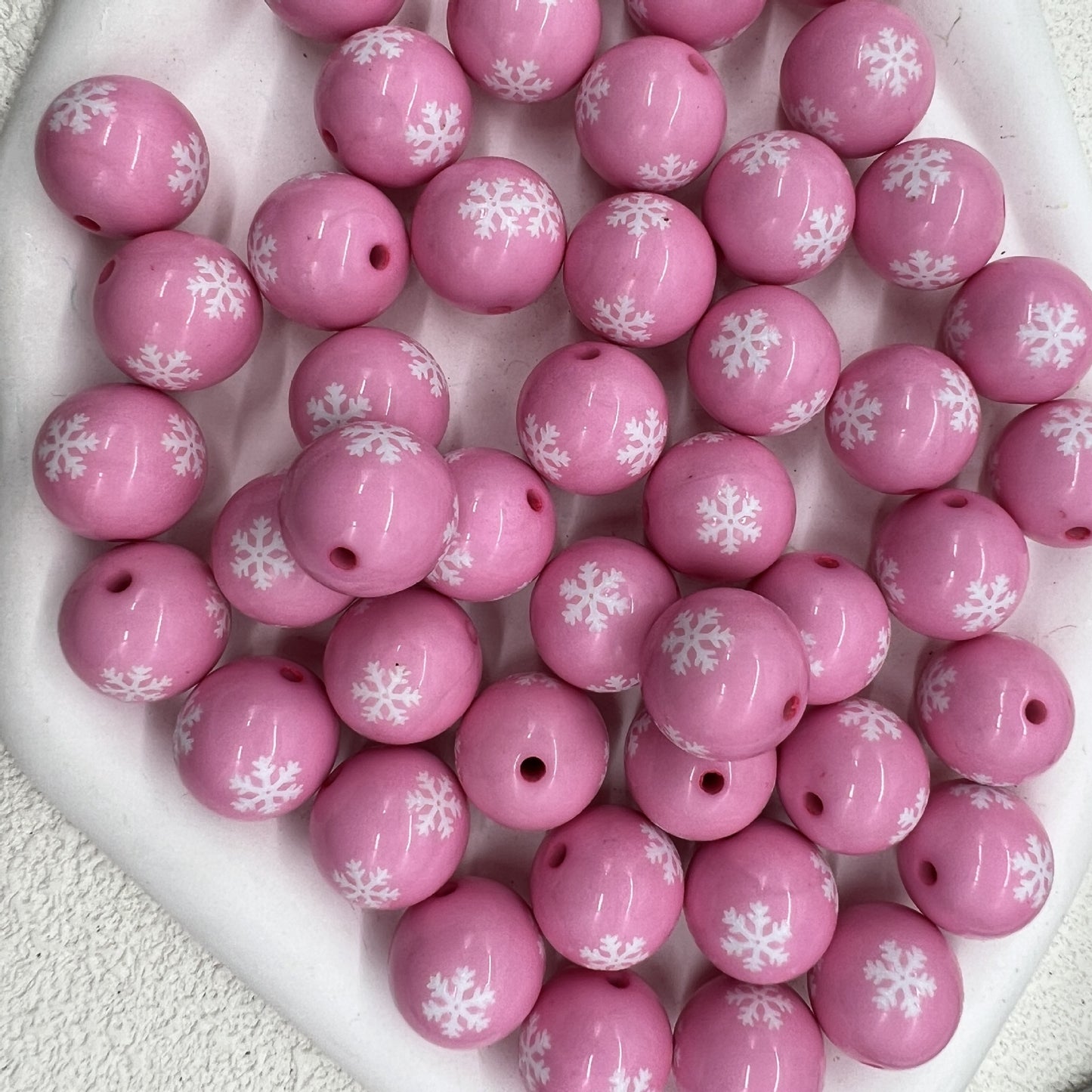 Printed Bubblegum Beads 20mm Pastel Purple Snowflake Pattern 10pcs 14