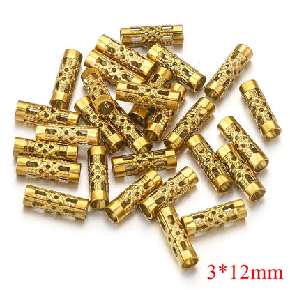 Stainless Steel Tube Metal Beads 8mm 12mm Hollow Patterned 20pcs 7