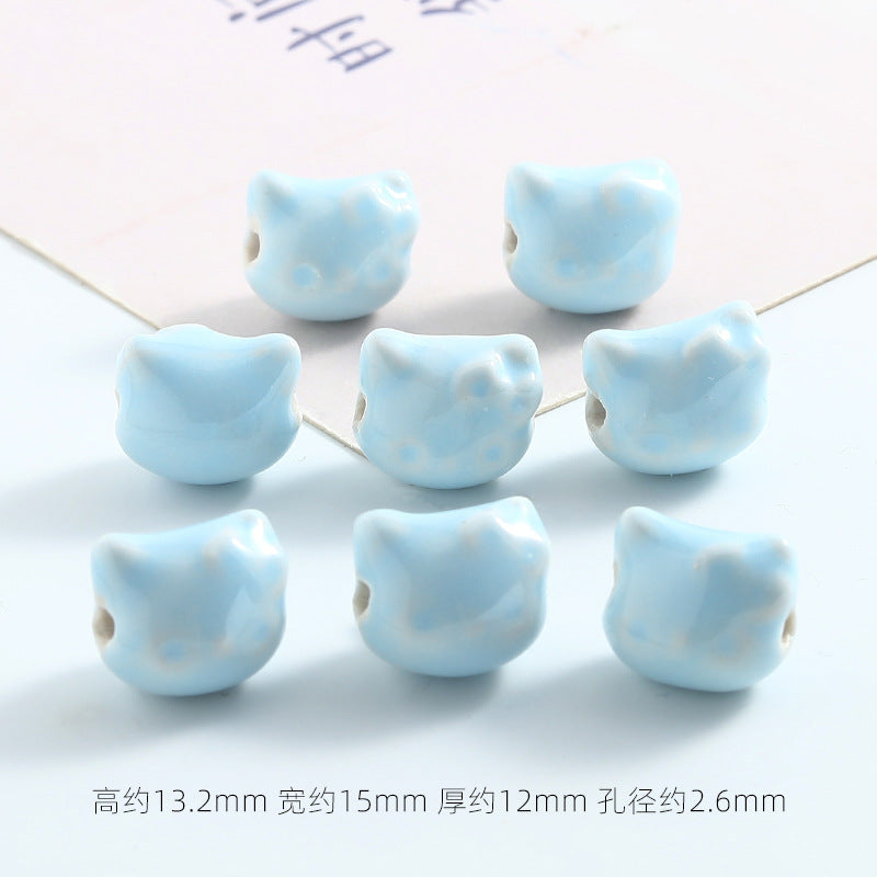 Hello KT Ceramic Beads 15mm Pastel Pink Blue Glossy 10pcs 7