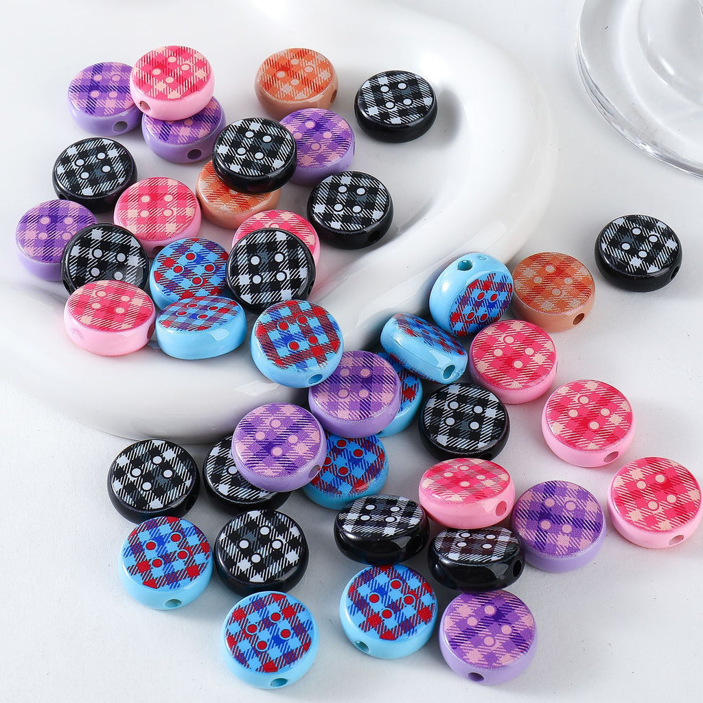 Flat Acrylic Beads 7x18mm Plaid Pattern Button Mixed Colors 10pcs 2