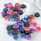 Flat Acrylic Beads 7x18mm Plaid Pattern Button Mixed Colors 10pcs 2
