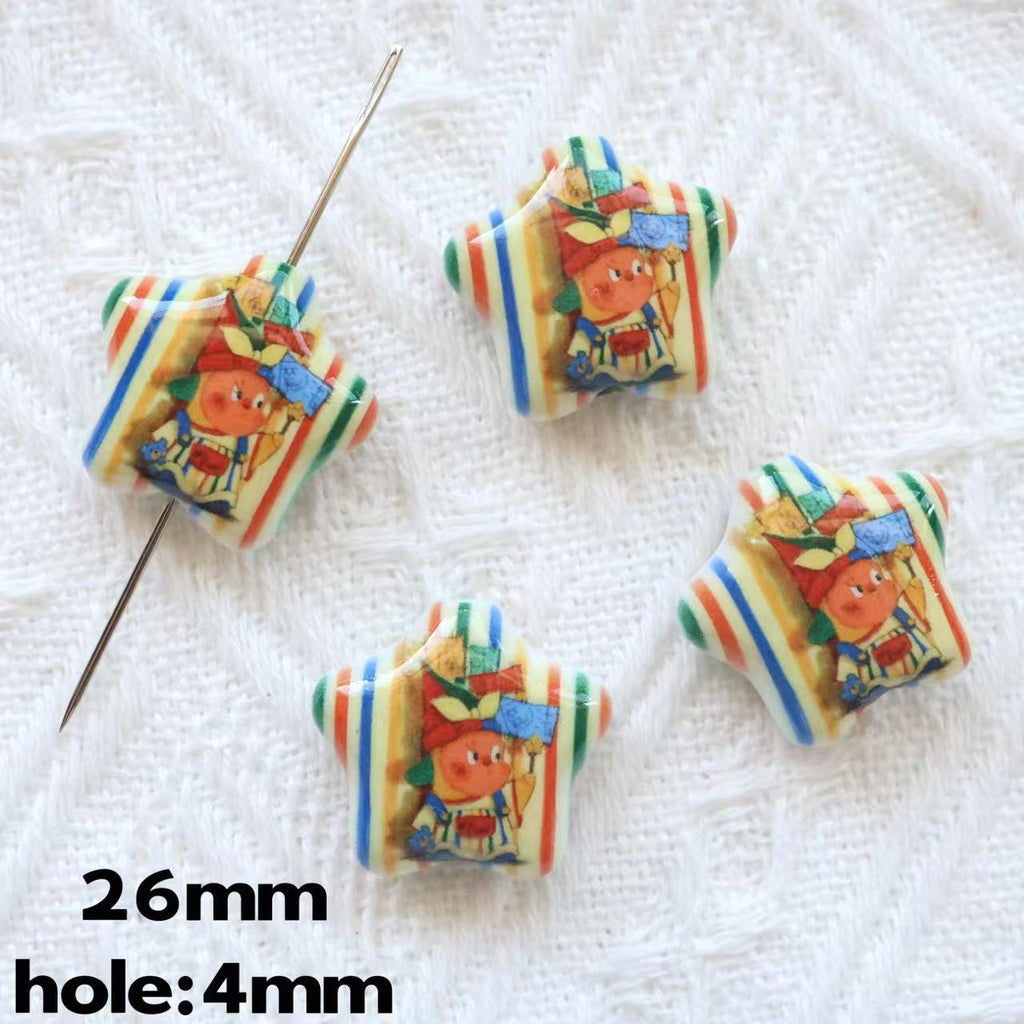 Printed Star Shaped Acrylic Beads 26mm Glossy Cartoon Design 20pcs 6