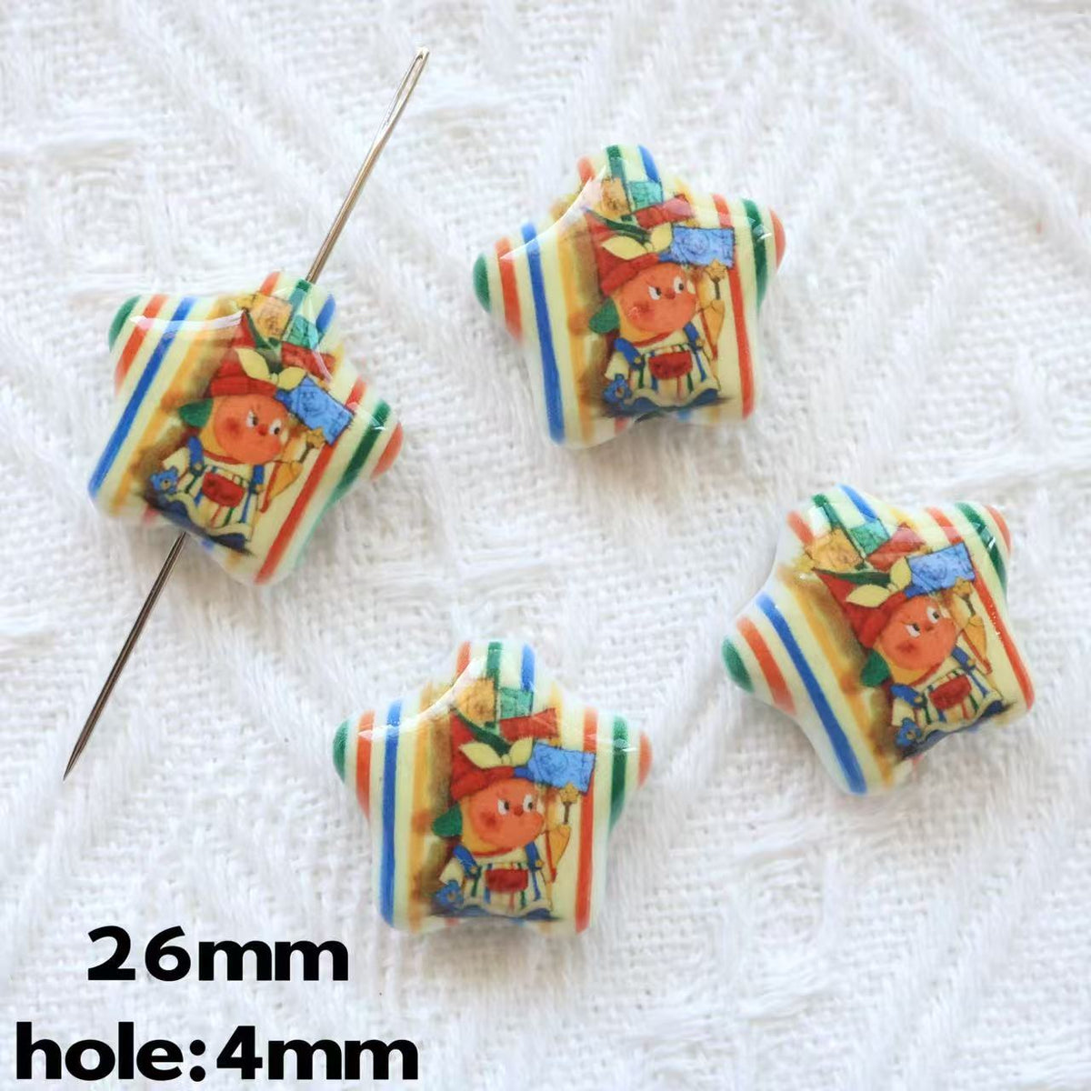Printed Star Shaped Acrylic Beads 26mm Glossy Cartoon Design 20pcs 6