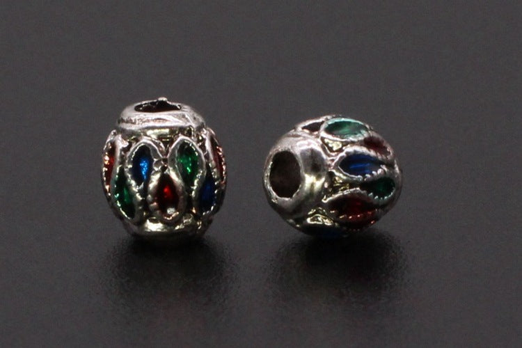 Round Metal Beads 6mm Vintage Cloisonne Large Hole Enamel 10pcs 8