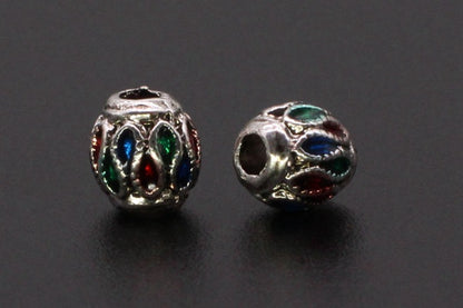 Round Metal Beads 6mm Vintage Cloisonne Large Hole Enamel 10pcs 8