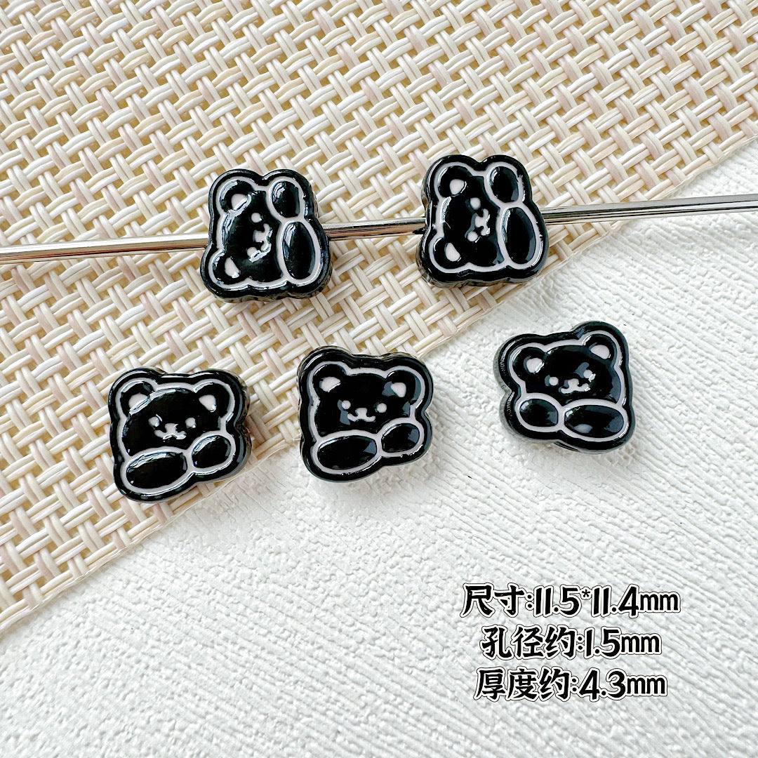 Rabbit and Bear Painted Metal Beads Glossy Finish Bulk 10pcs 23