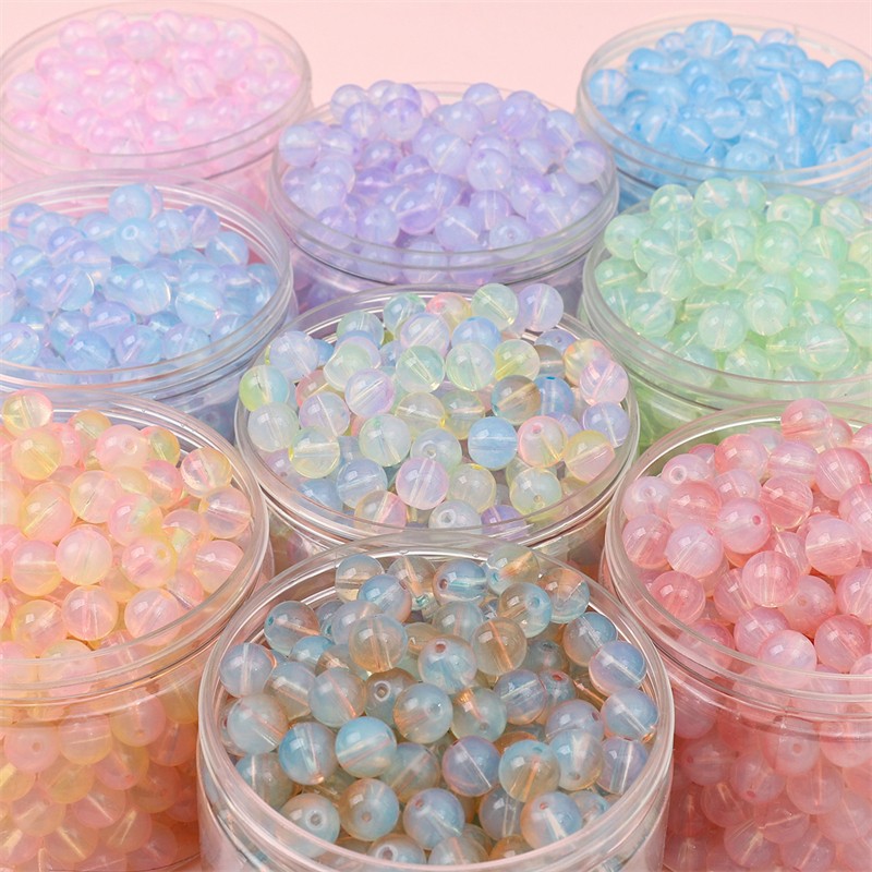 Czech Glass Beads Ball 10mm Pastel Opalescent Mixed Colors 60pcs