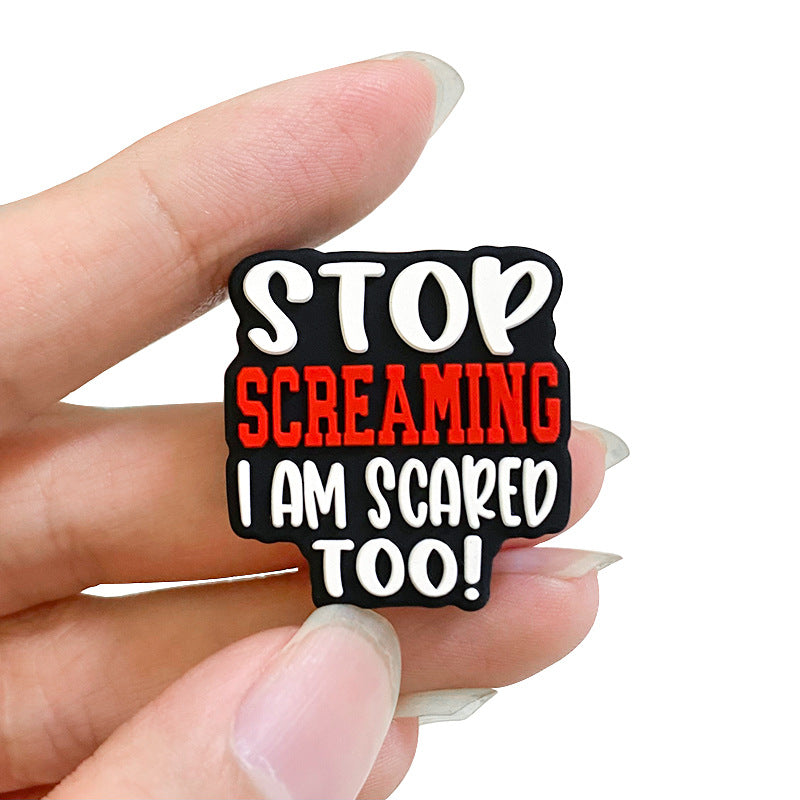 Silicone Focal Beads Stop Screaming Bold Red White Text 20pcs 5