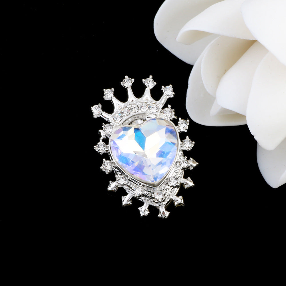 Heart Crown Rhinestone Beads Fancy Faceted Circle Badge 10pcs 14