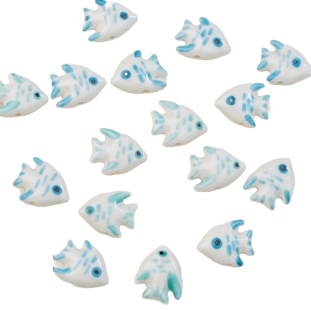 Hand Painted Fish Ceramic Beads 20mm Glossy Tropical 2pcs 5