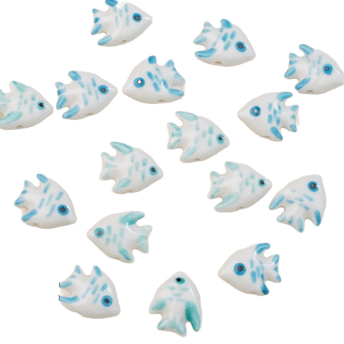 Hand Painted Fish Ceramic Beads 20mm Glossy Tropical 2pcs 5