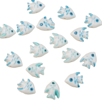 Hand Painted Fish Ceramic Beads 20mm Glossy Tropical 2pcs 5