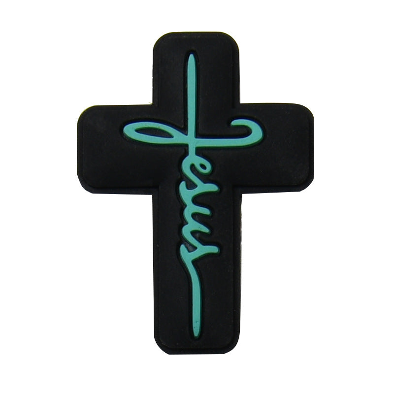 Silicone Focal Beads Jesus Cross Black White Script Text 20pcs 3