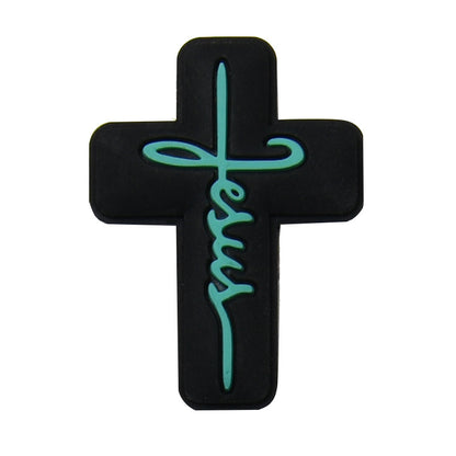 Silicone Focal Beads Jesus Cross Black White Script Text 20pcs 3