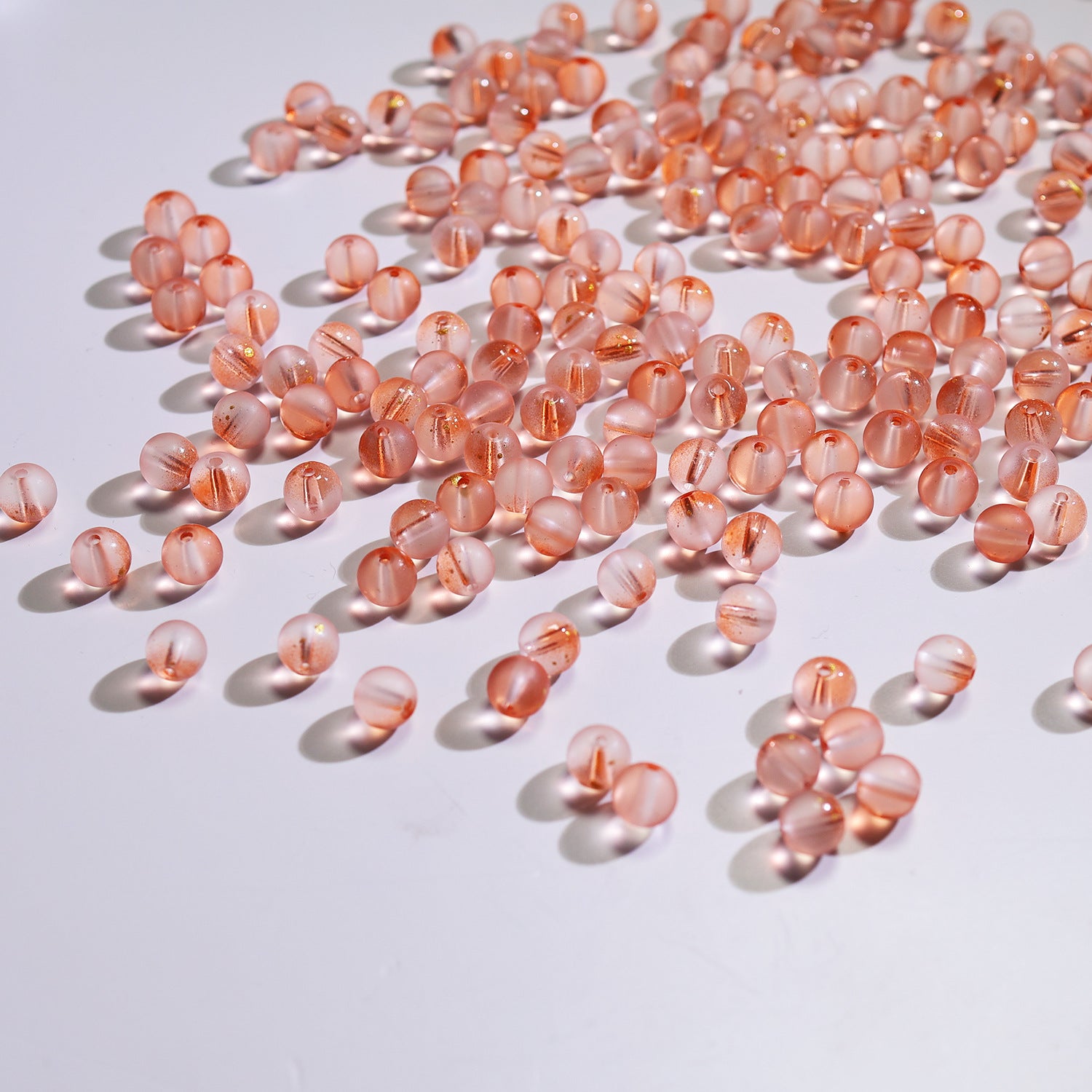 Frosted Round Glass Beads 10mm Soft Matte Finish Gold Flecks 50pcs 6