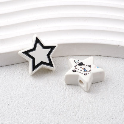 Star Acrylic Beads 22mm Cat Pattern Glossy Colorful 20pcs 18
