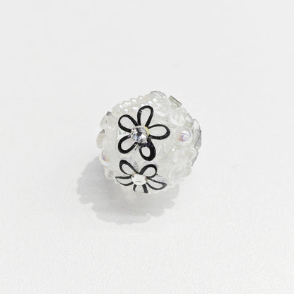 Floral Bubblegum Beads 20mm Matte White with Colorful Flowers 15pcs 4