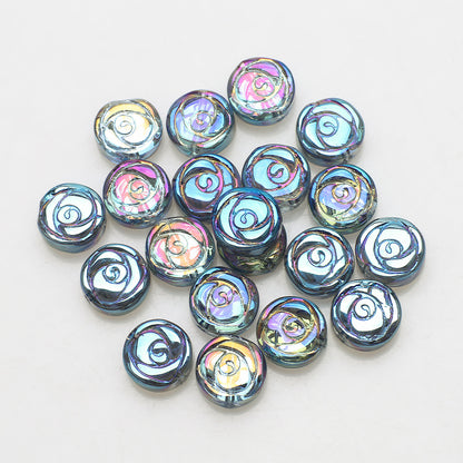 Rose Plated Glass Beads 10mm Glossy Spiral Floral Design 30pcs 12