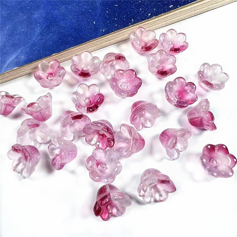 Wind Chime Flower Glass Beads 12mm Transparent Pink 50pcs 39