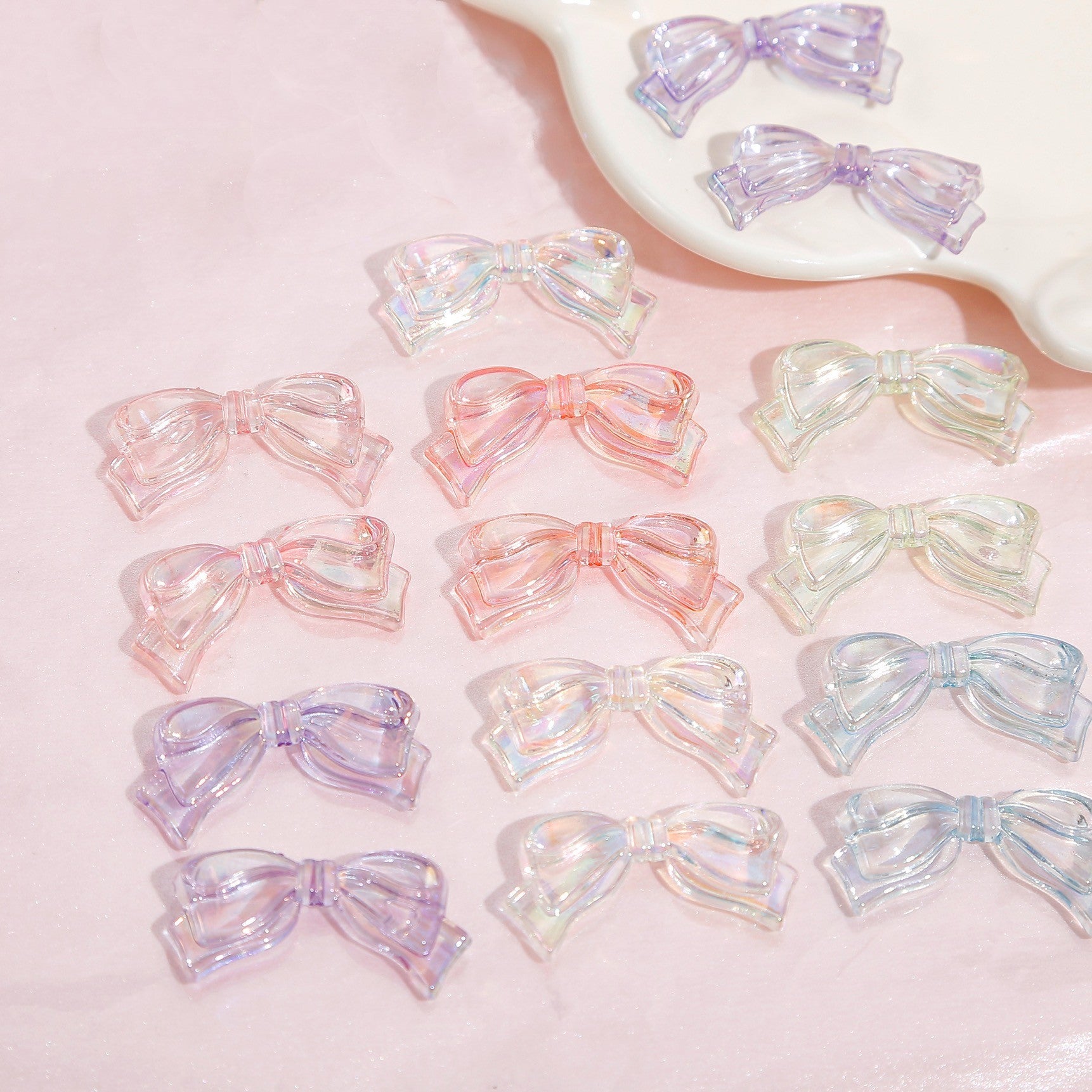 Transparent Bow Acrylic Beads 5x36mm Pastel Glossy 10pcs 4