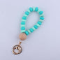 Silicone Beaded Flat Wristlet Keychain with Wood Accent 12