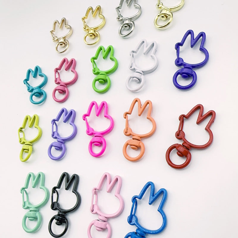 Spray Painted Bunny Head Zinc Alloy Buckle Keychain Clasps 20pcs 3