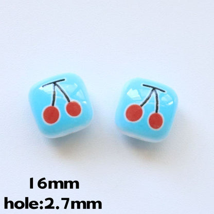 Double-Sided Blue Tone Square Acrylic Beads 16mm Printed 20pcs 8