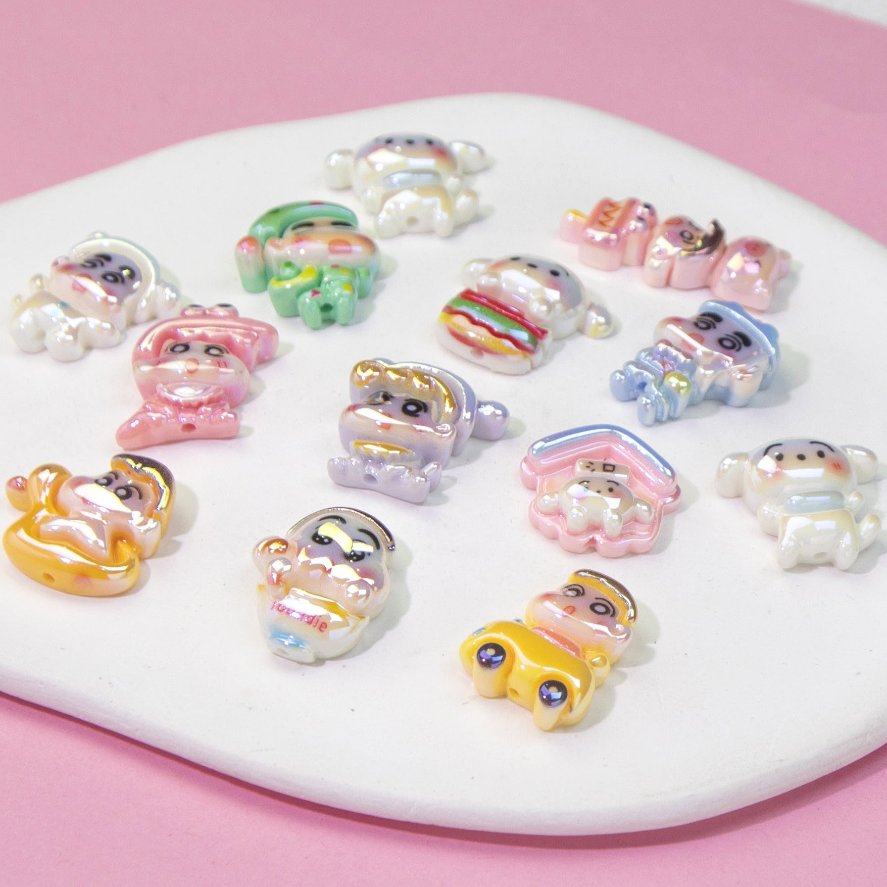 Plating Resin Beads Cartoon Character Glossy Pastel Colors 10pcs 4