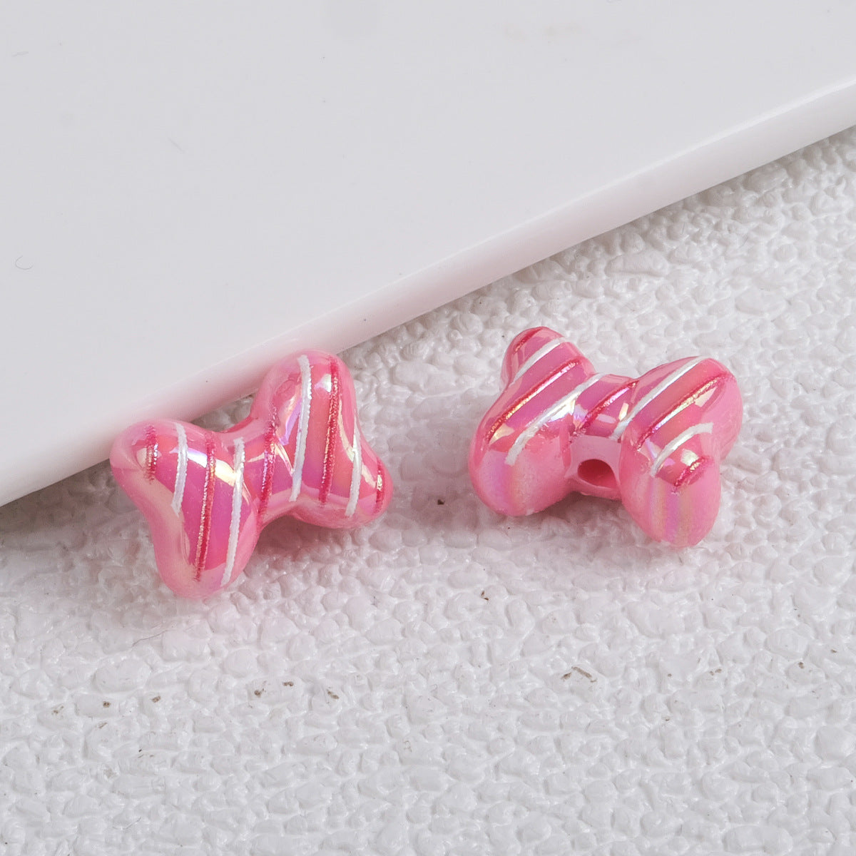Plating Striped Bow Acrylic Beads 14.7×11.2×8mm Colorful Mixed 50pcs 2