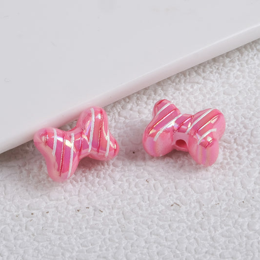 Plating Striped Bow Acrylic Beads 14.7×11.2×8mm Colorful Mixed 50pcs 2