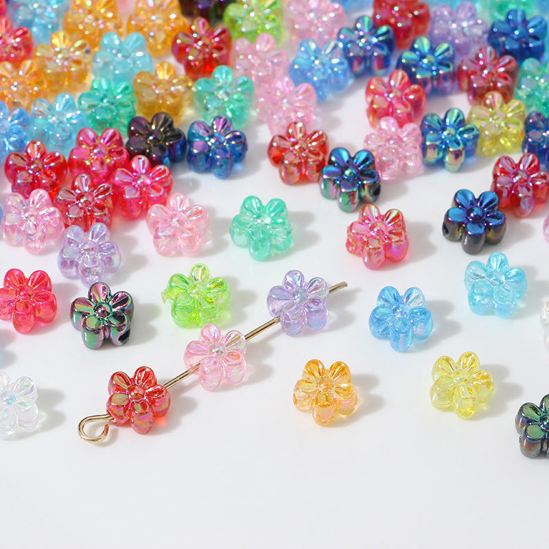 Plating AB Colored Floret Resin Beads 7mm Transparent 100pcs 4
