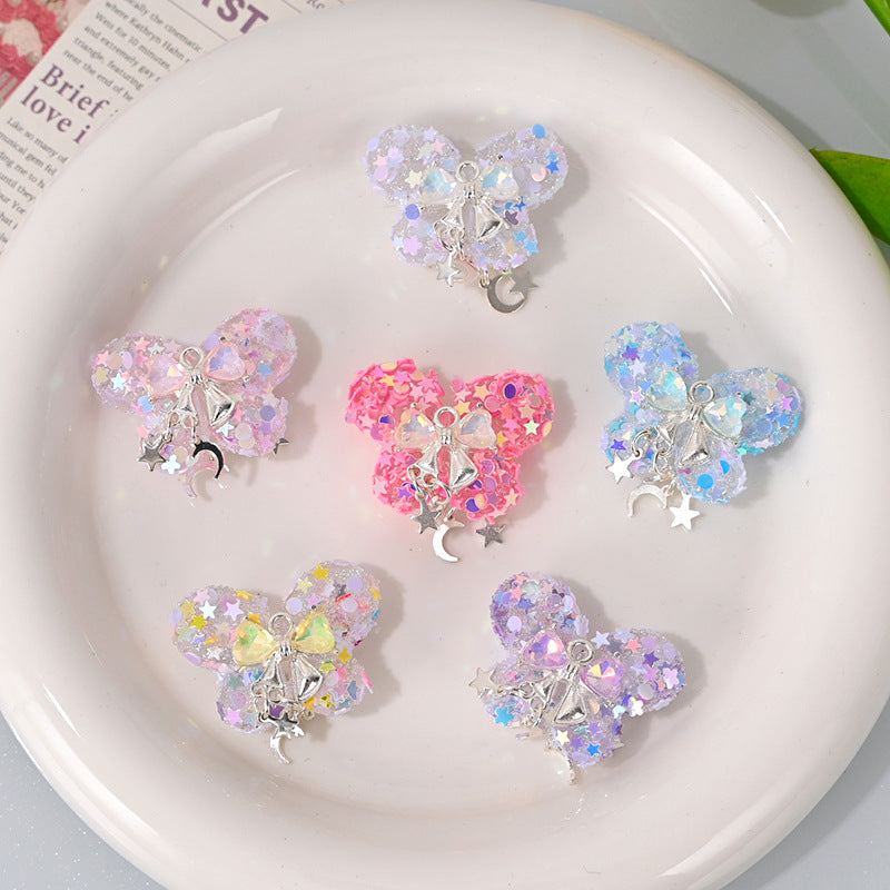 Star Glitter Butterfly Resin Beads 27mm Translucent Sparkle 2pcs 6
